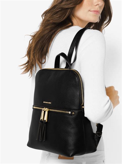 michael kors rhea medium leather backpack black|Michael Kors rhea colorblock backpack.